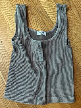 Workshop Ribbed Snap-Front Crop Tank